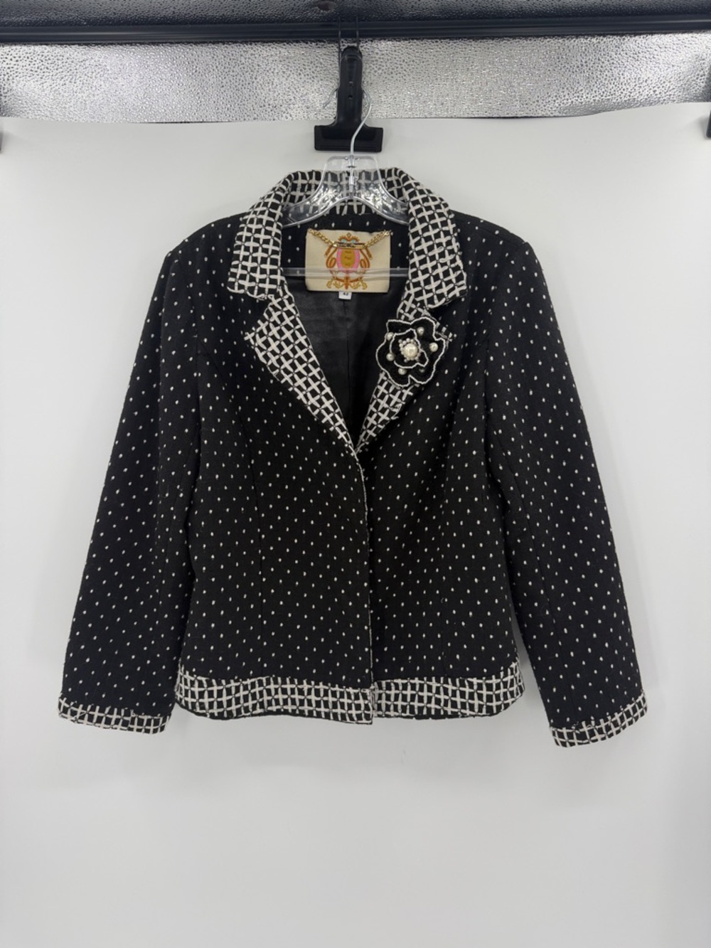 Paola Poggi Women's 3 Button Embroidered Blazer - Black/White - 42